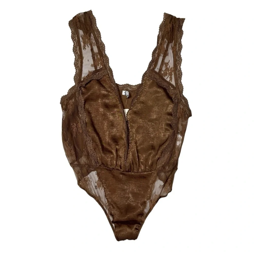 NWT New Free People Tell Me More Toffee Brown Bodysuit Size M